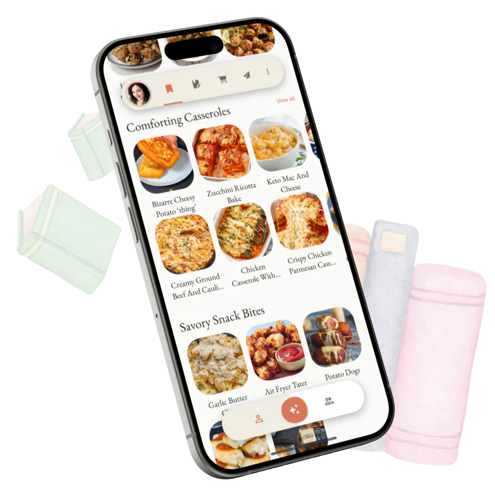 Cooked app showing organized saved recipes with automatic categorization